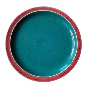 Vintage Denby Harlequin Speckled Stoneware Salad Plate Green Red Edge Rim